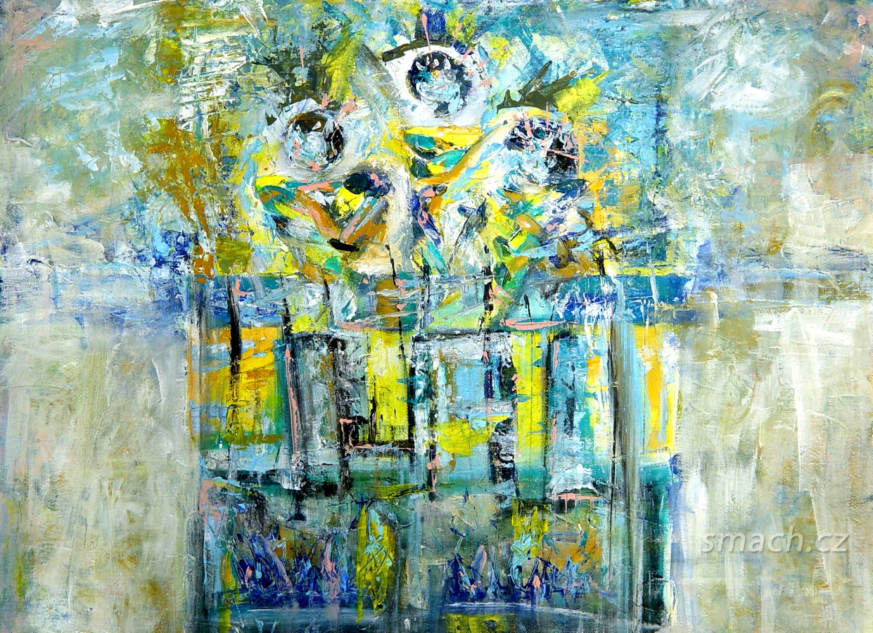 Tyrkysová abstrakce- Akryl na plátně, 45 x 60 cm, 2014